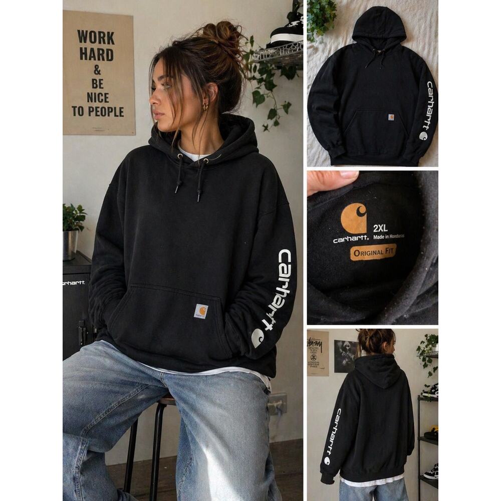 Carhartt Black Hoodie 2XL Loose Fit Workwear Streetwear